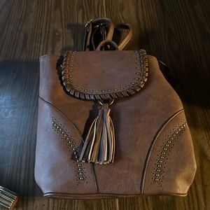 Faux leather brown backpack